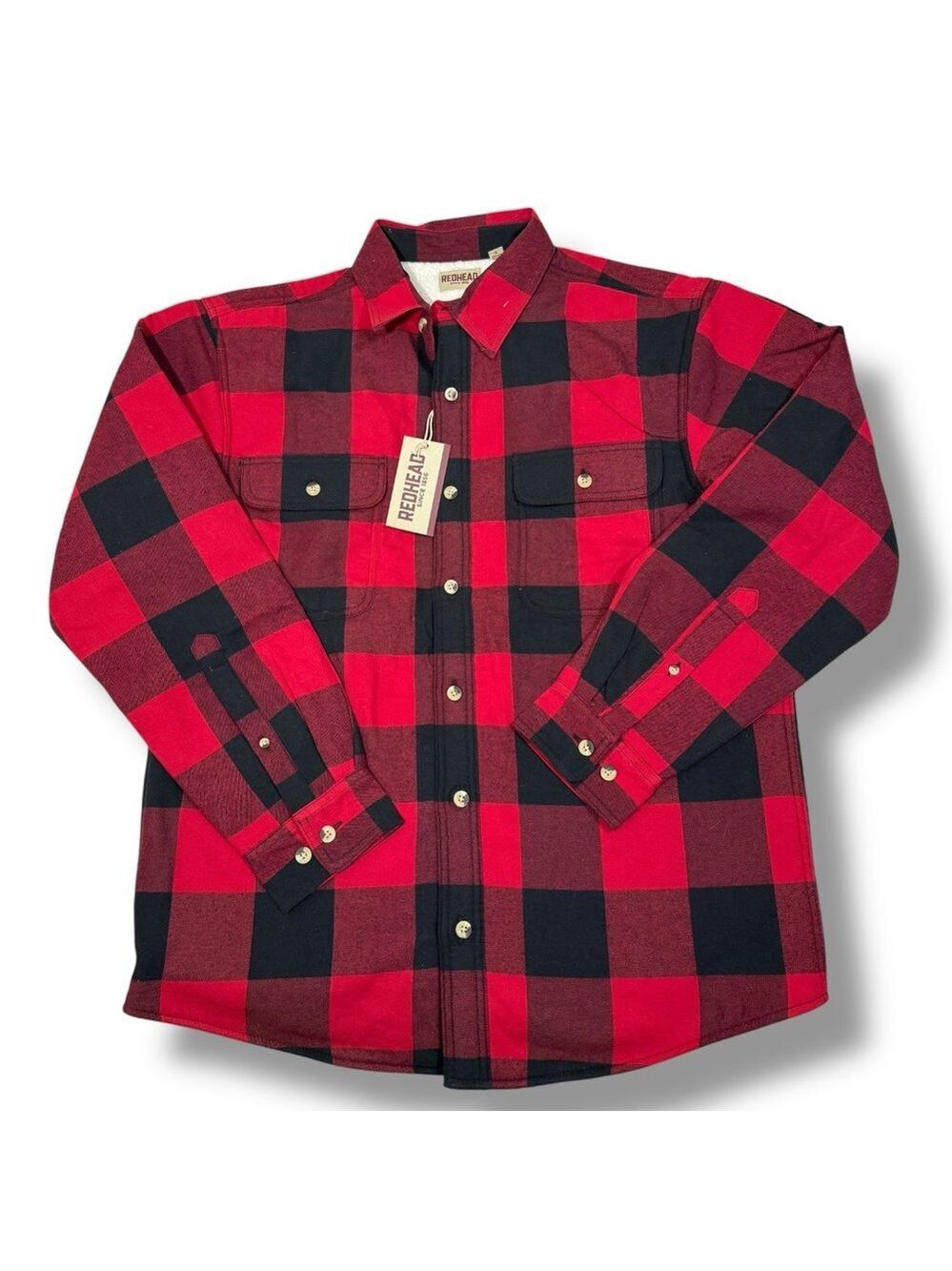 Redhead Men’s Sherpa-Lined Plaid Long Sleeve Shirt Salsa Plaid Size Large